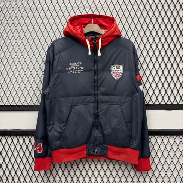 폴로 랄프로렌 다운 패딩 자켓 GBR 1934 로고 포인트 네이비 레드