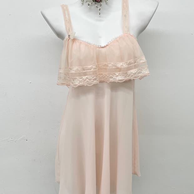 비너스 핑크 시어 레이스 슬립