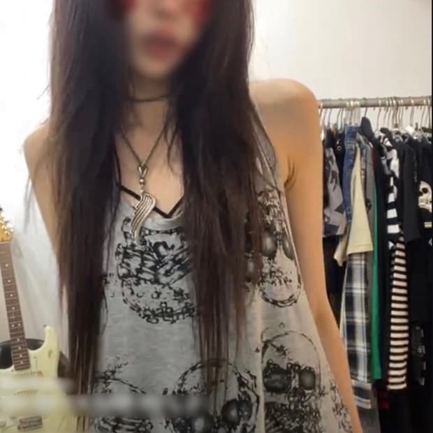 파우닝133 빈티지 펑크 해골 스컬 롱원피스