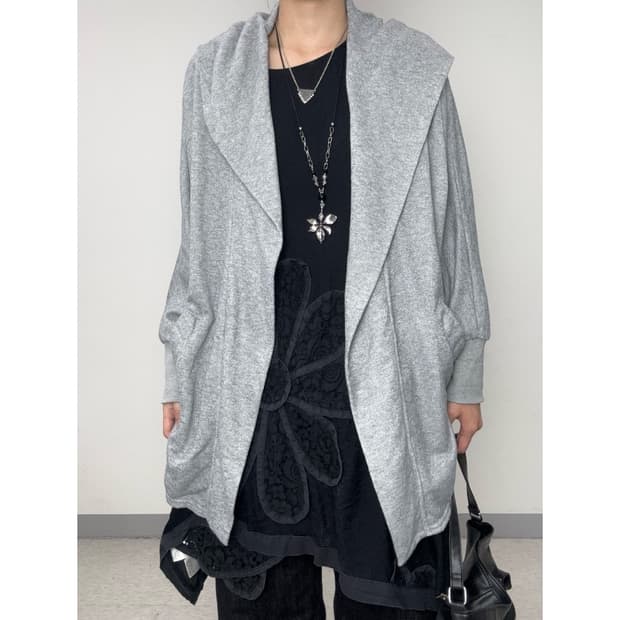 빈티지 그레이 후드 가디건