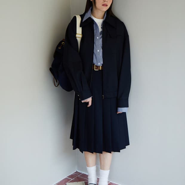 디애퍼처 빈티지 맥 플리티드 스커트 네이비 m