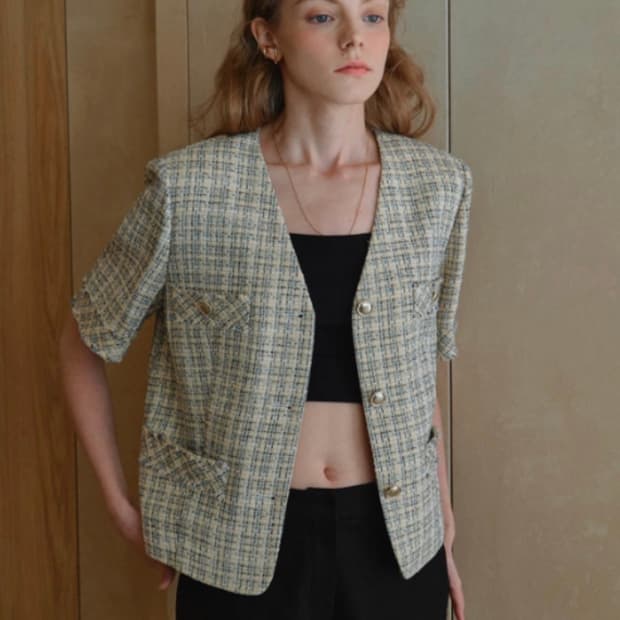 [새상품] 루에브르 트위드 반팔자켓