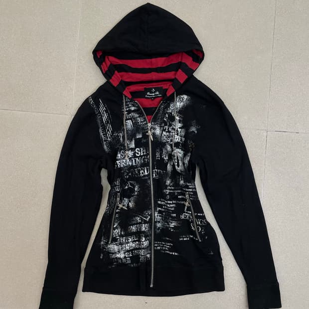 펑크 프린틴 크로스 체인 후드집업