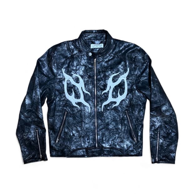 DND4DES PU레더 그래픽 모터사이클 자켓 (블랙)