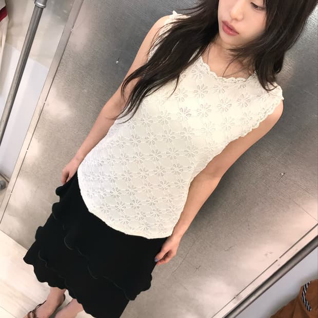 Camellia 꽃무늬 레이스 나시 