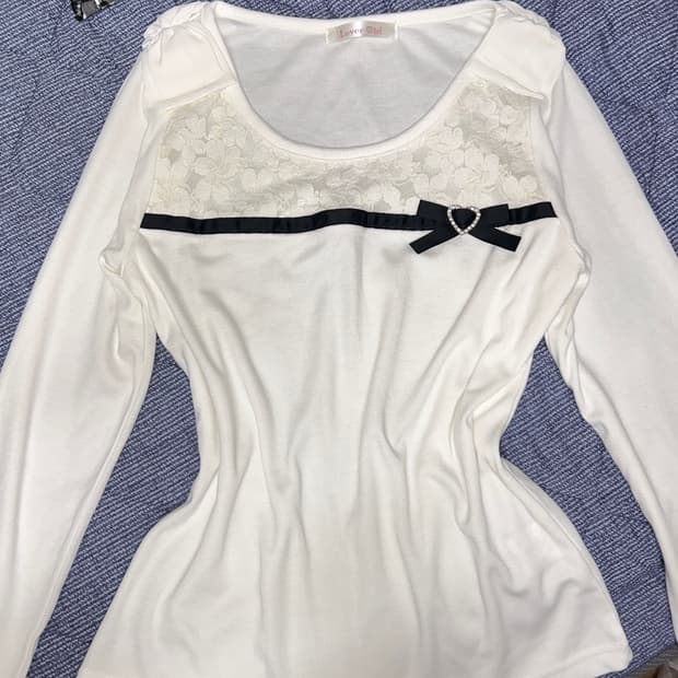 어깨리본 레이스 리본탑 갸루 