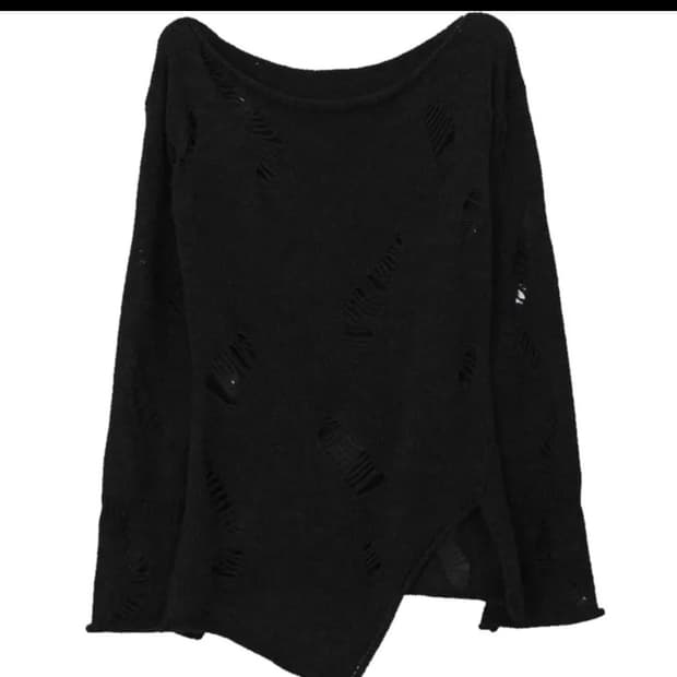 블랙 딱붙 고스펑크그런지 데미지 디테일 사선 니트