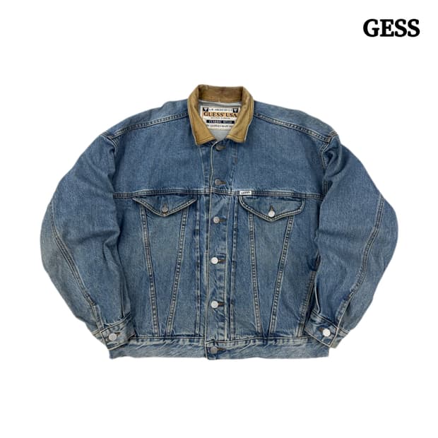 게스 90s USA 레더카라 데님자켓