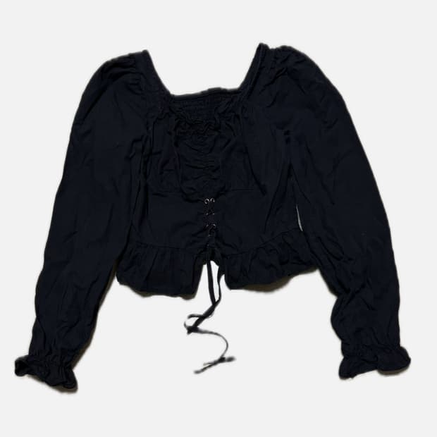 코르셋 디테일 스퀘어넥 블라우스