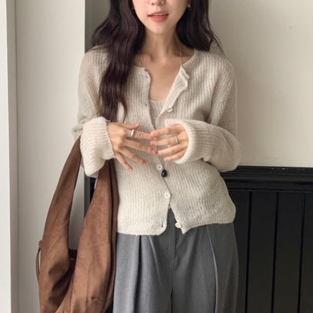 [새상품] 부클 가디건 나시 뷔스티에 세트 (웜그레이)