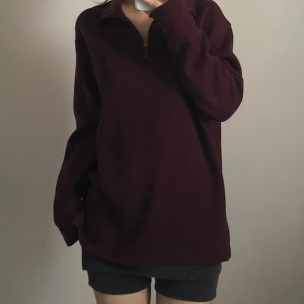 폴로 랄프로렌 버건디 반집업 니트