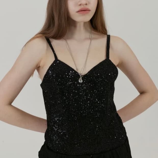 마지막가격) SEO 에스이오 스팽글 캐미솔 탑 스팽글나시 스팽들 뷔스티에