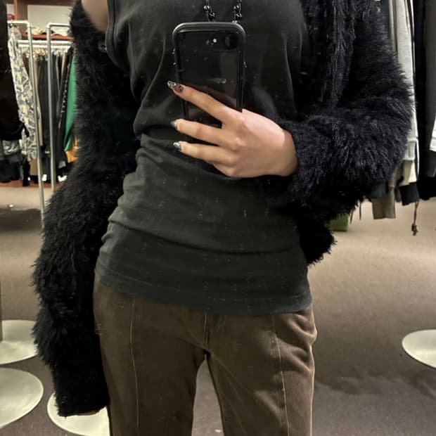 OS)Japanese vintage 여성 체크 무늬 디테일 슬리브리스