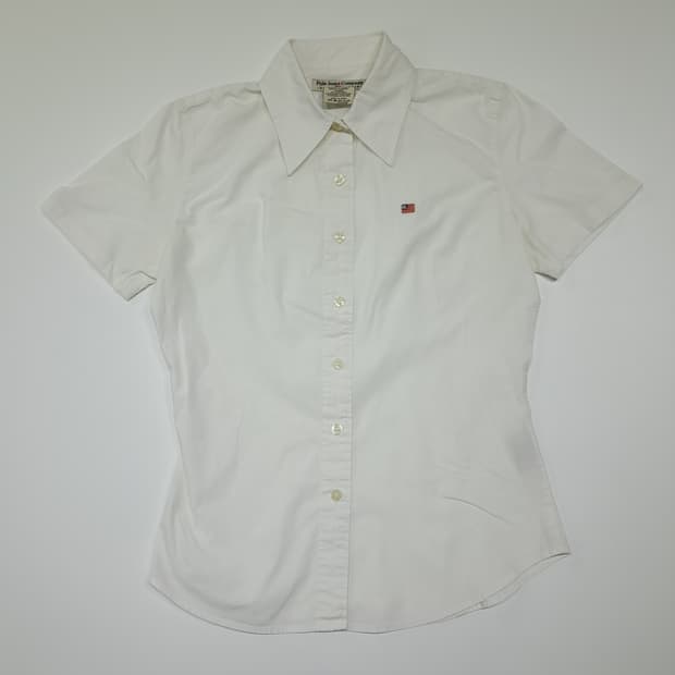 CK044 S 폴로 진스 90s 슬림핏 성조기자수 화이트 반팔 셔츠 남