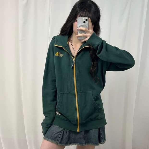 The North Face green hood zip-up