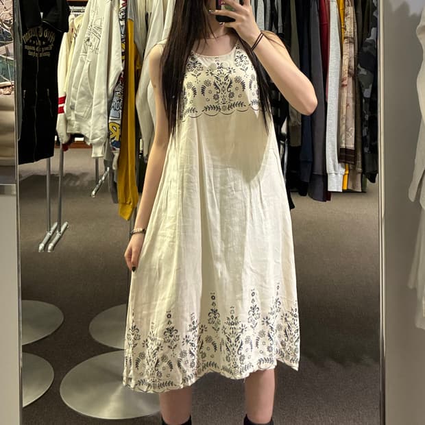 OS)Japanese vintage 여성 에스닉 패턴 나시 원피스