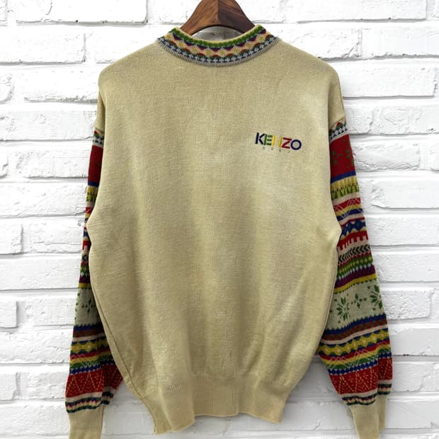 겐조 베이지 레드 노르딕 패턴 니트