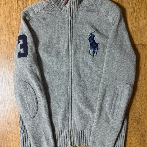 폴로 빅포니 3로고 그레이 니트집업