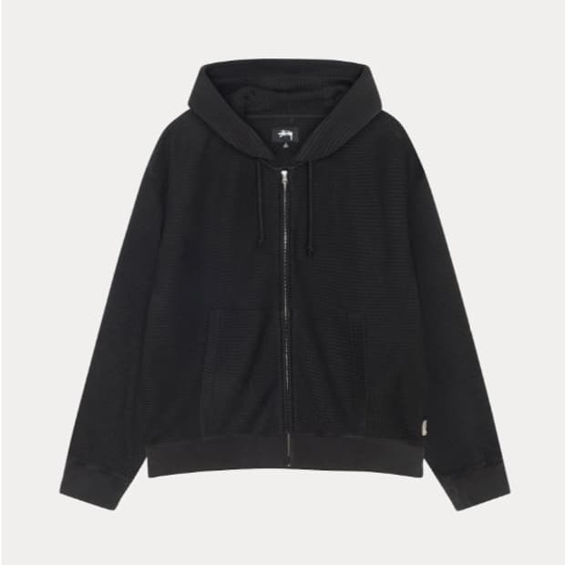 [S] 스투시 더블레이어 와플 후드집업 블랙