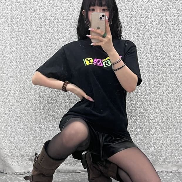 오베이 빈티지 스트릿 키치 컬러블럭로고 반팔티 M C12090
