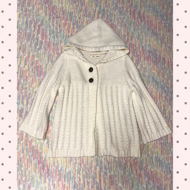 아이보리 투버튼 후드 가디건