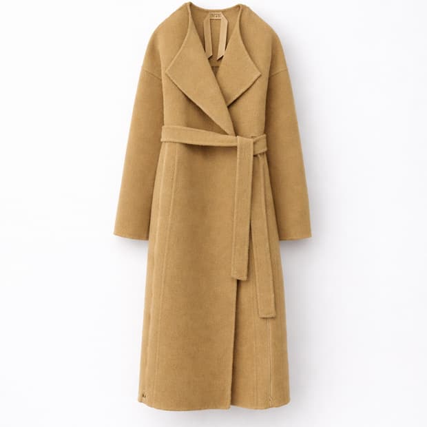 넘버투애니원 N21 울블렌드 벨트 카멜 노카라 롱 코트 