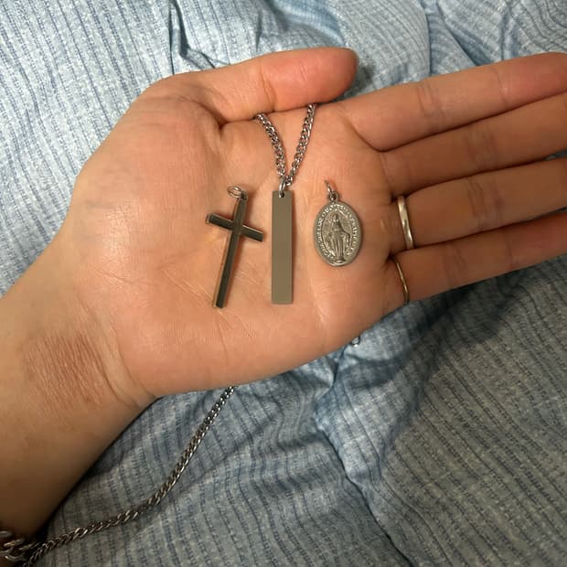 십자가 사각 바 성모마리아 팬던트 써지컬 스틸 실버 목걸이 