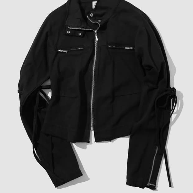 플레이스 스튜디오 데미지 빈티지 워싱 스트링 라인 코튼 집업 자켓