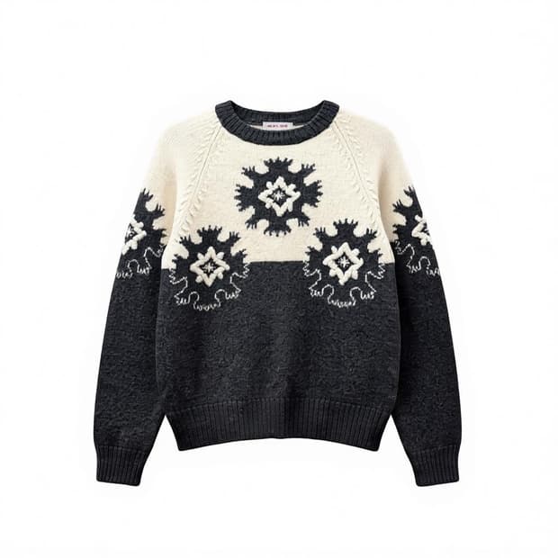 USA VINTAGE 에스닉 패턴 울니트 스노우 플레이크 엠보싱 디테일