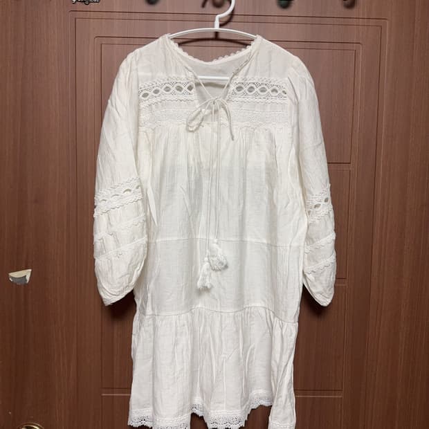 모리걸 하구미 몽골 빈티지 화이트 레이스 크로셰 자수 원피스