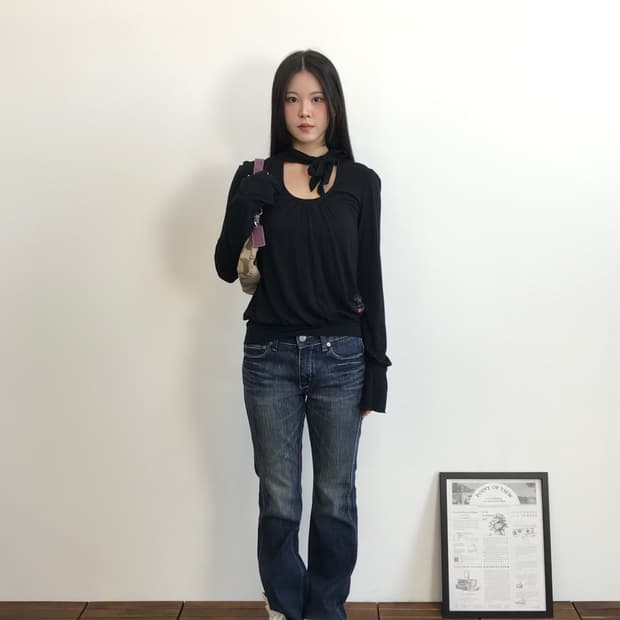 Miss Sixty Tie Neck Long Sleeve Top