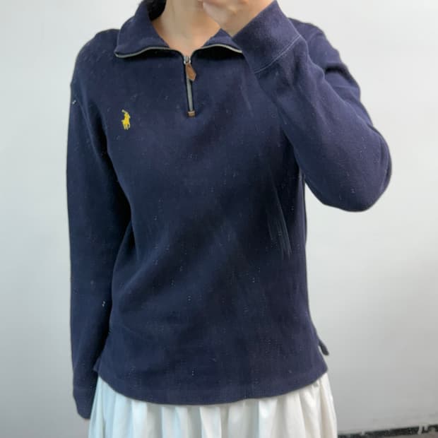 [M] 폴로 네이비 반집업 니트