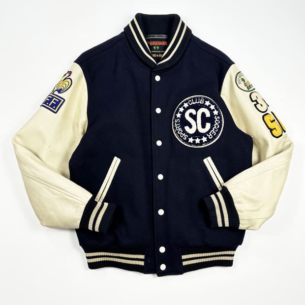 맥그리거 빈티지 울 모직 레더 바시티자켓 M