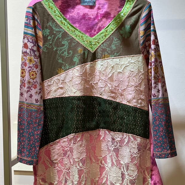 미국 빈티지 레이스 패치워크탑