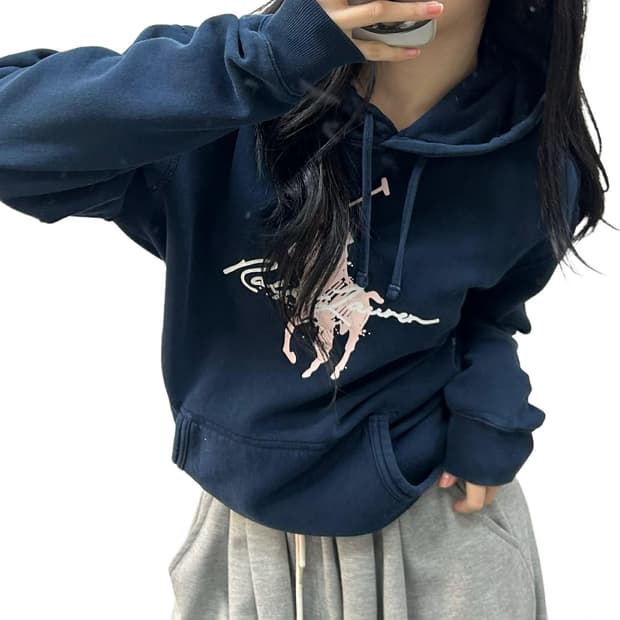 폴로 랄프로렌 핑크 포니 빅로고 네이비 스웨트셔츠 후드티(M)