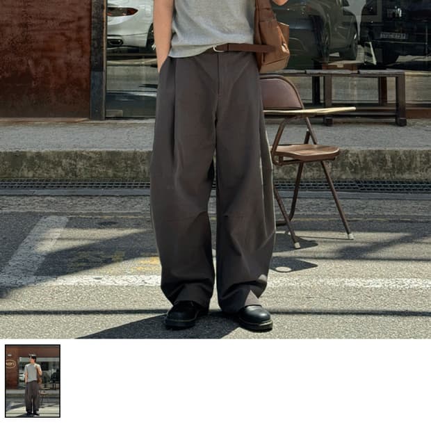 커브드 코튼 와이드팬츠 L 브라운