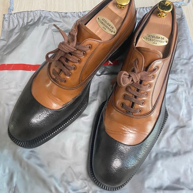 Prada 프라다 브라운 러버딥 러버솔 더비 로퍼