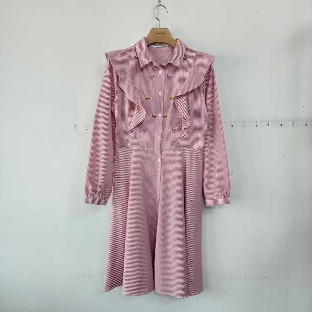 꽃자수 예쁜 스트라이프 롱 원피스