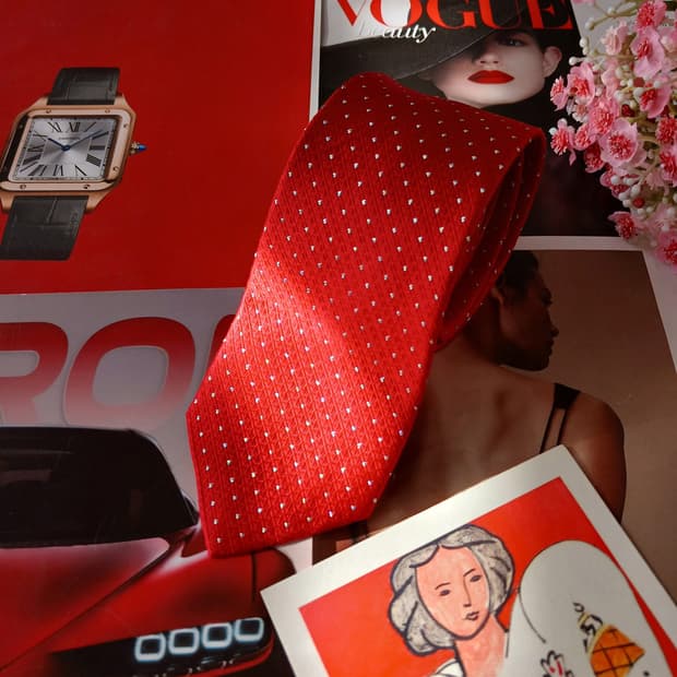 지오 송지오 실크 레드 도트 패턴 넥타이 6.5cm A+등급 A19669