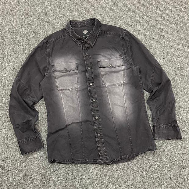 L)할리데이비슨 vintage 블랙 스톤 워싱 데님 긴팔셔츠