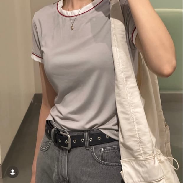 새상품) 아비에무아 컬러 블록 링거 티셔츠 그레이