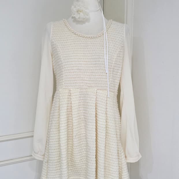 ingni 일본빈티지)히메라떼갸루 진주 트위드 쉬폰 로맨틱 원피스