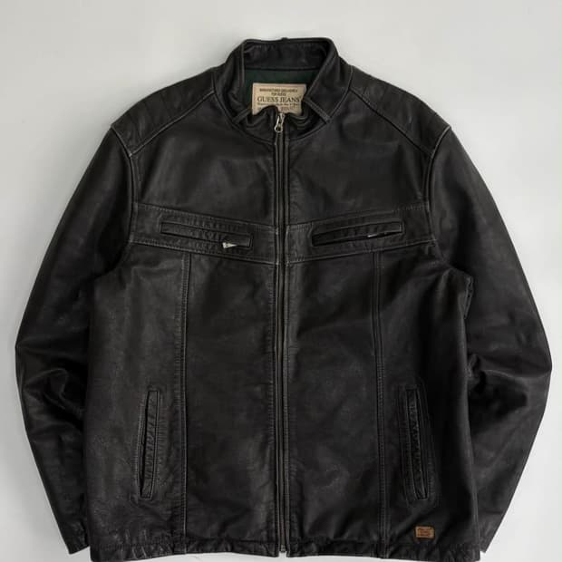 빈티지 게스 블랙 레더 자켓 가죽 자켓 소가죽