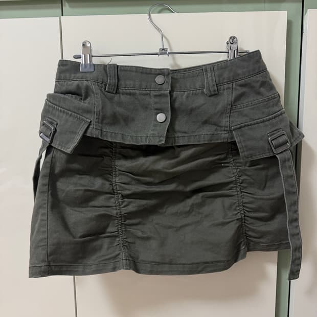 빈티지 카키 셔링 스커트