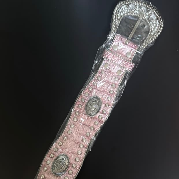 핑크 큐빅 포인트 빈티지 벨트