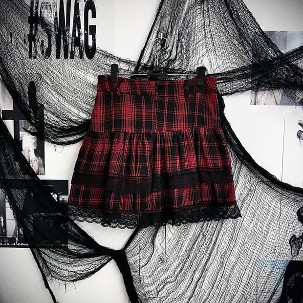 Punk mood tartan check skirt