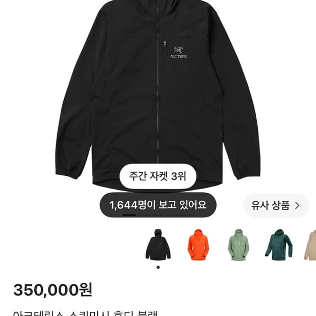 아크테릭스 스쿼미시 후디 블랙