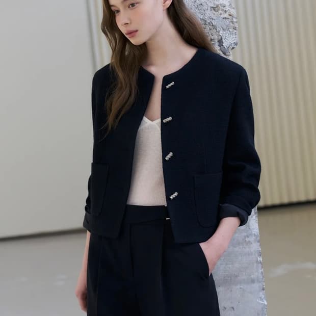 드로우핏 우먼 버튼 트위드 자켓 블랙 FREE