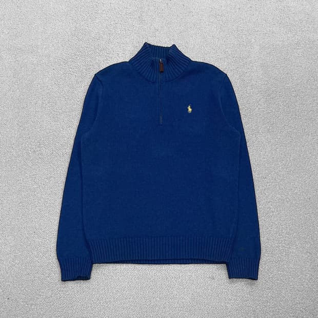 폴로 랄프로렌 포니 로고 코튼 반집업 니트 블루