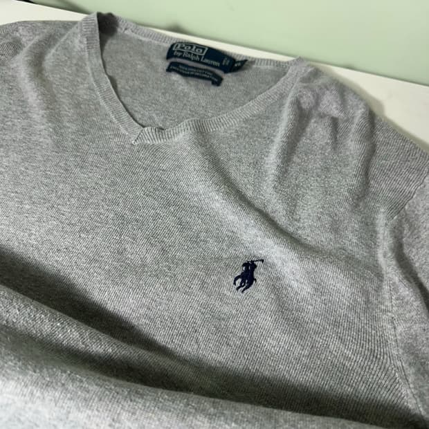 XL 폴로 랄프로렌 그레이 포니로고 루즈핏 브이넥 피마코튼 얇은브이넥